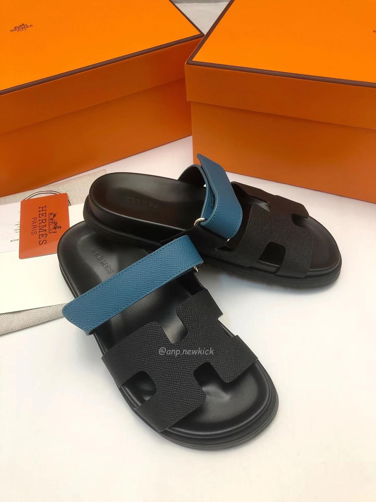 Hermes Chypre Sandal Noir Bleu Celeste (4) - newkick.app